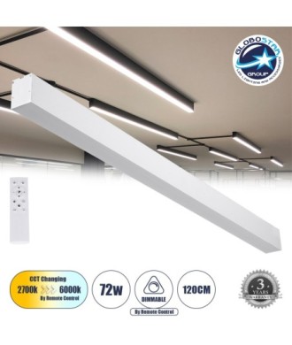 GLOBOSTAR® ORION 61031-S Μοντέρνο Φωτιστικό Οροφής LED 72W 8600lm 120° AC 220-240V IP20 Ρυθμιζόμενο Λευκό CCT με Χειριστήριο από 2700K έως 6000K Dimmable - Lumileds SMD Chip - Λευκό Ματ - Μ120 x Π5.5 x Υ7cm - 3 Χρόνια Εγγύηση